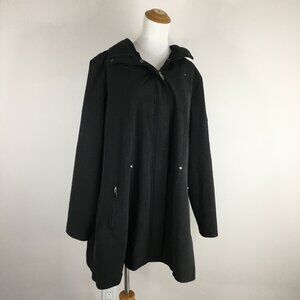 KRISTEN BLAKE Black Zip Pockets Removable Hood Hidden Zip Snap Jacket